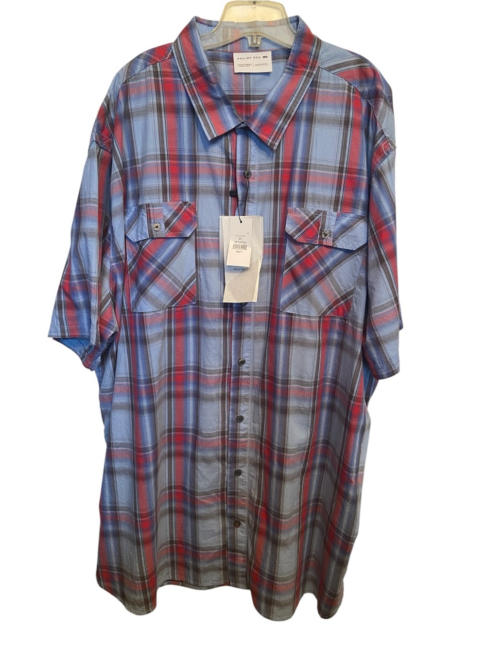 Projek Raw Zacharie Plaid Button Up Shirt Blue & Red Mens 4XL NWT, 100% cotton